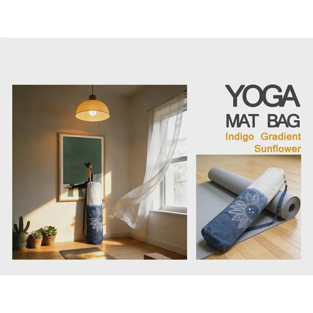 Handmade Cotton Yoga Bag | Indigo Batik Yoga Mat Tote | Drawstring Yoga Carrier